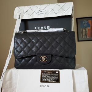 Chanel Classic Black Caviar Silver Hw Jumbo Bag